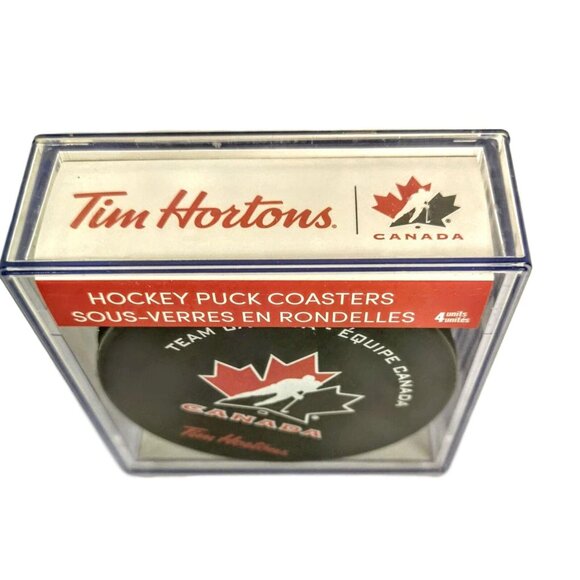 Tim Hortons Team Canada Hockey Puck Coaster Box of 4 NEW Sealed Canadian Coffee - Picture 4 of 5